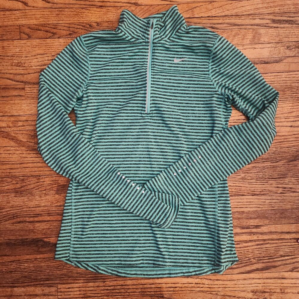Nike S Small Dri-FIT Element Pullover 1/2 Running Reflective Stripe Black Green